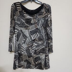 CABLE & GAUGE size XL‎ Geometric Abstract Mesh Overlay Stretch Tunic Black Tan